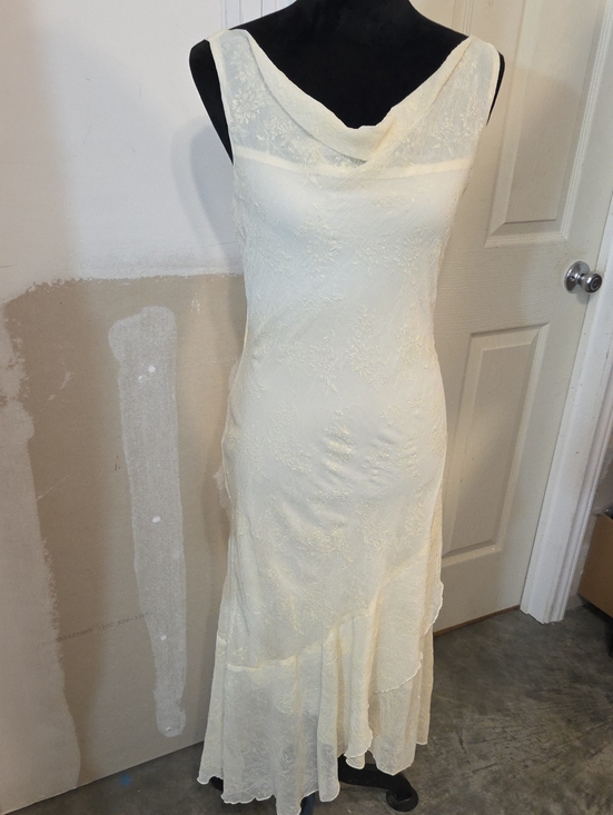B. Smart Dresses & Skirts - B. Smart Vintage Ivory Cowl-Neck Lace Maxi Dress USA Sleeveless Flowy Shimmery